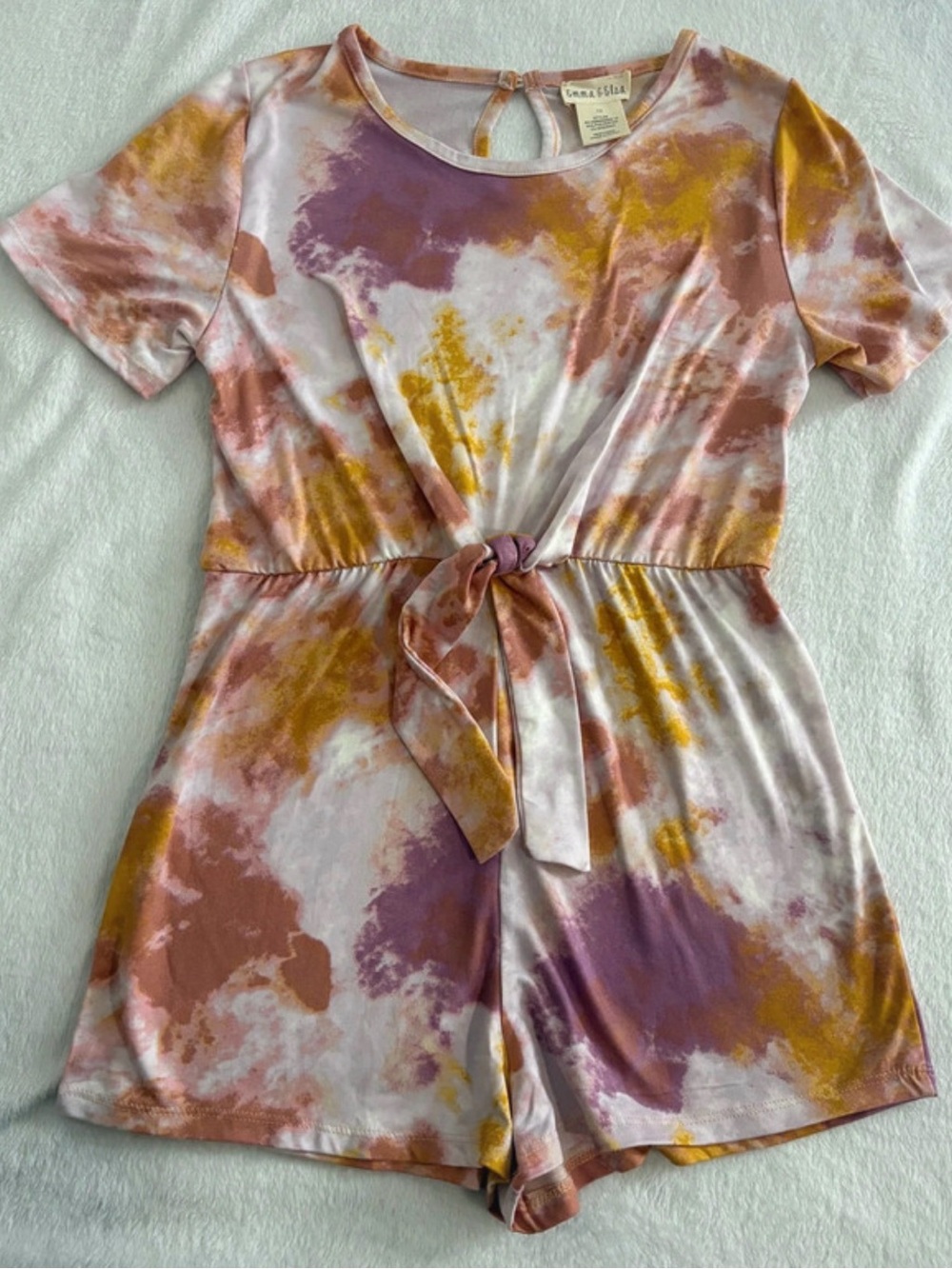 Kids Tie-Front Tie-Dye Romper in Pink, Purple & Yellow - Carter's